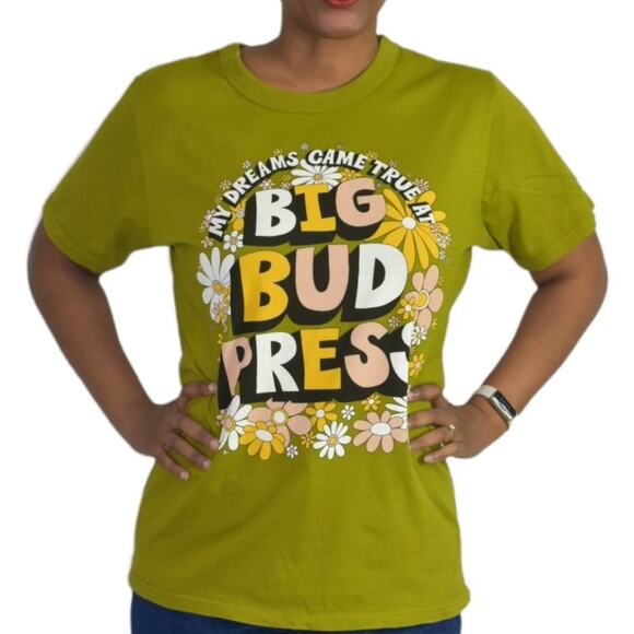 Big Bud Press Graphic Tee Green Retro Flower Short Sleeve T Shirt Size Small - Picture 11 of 11